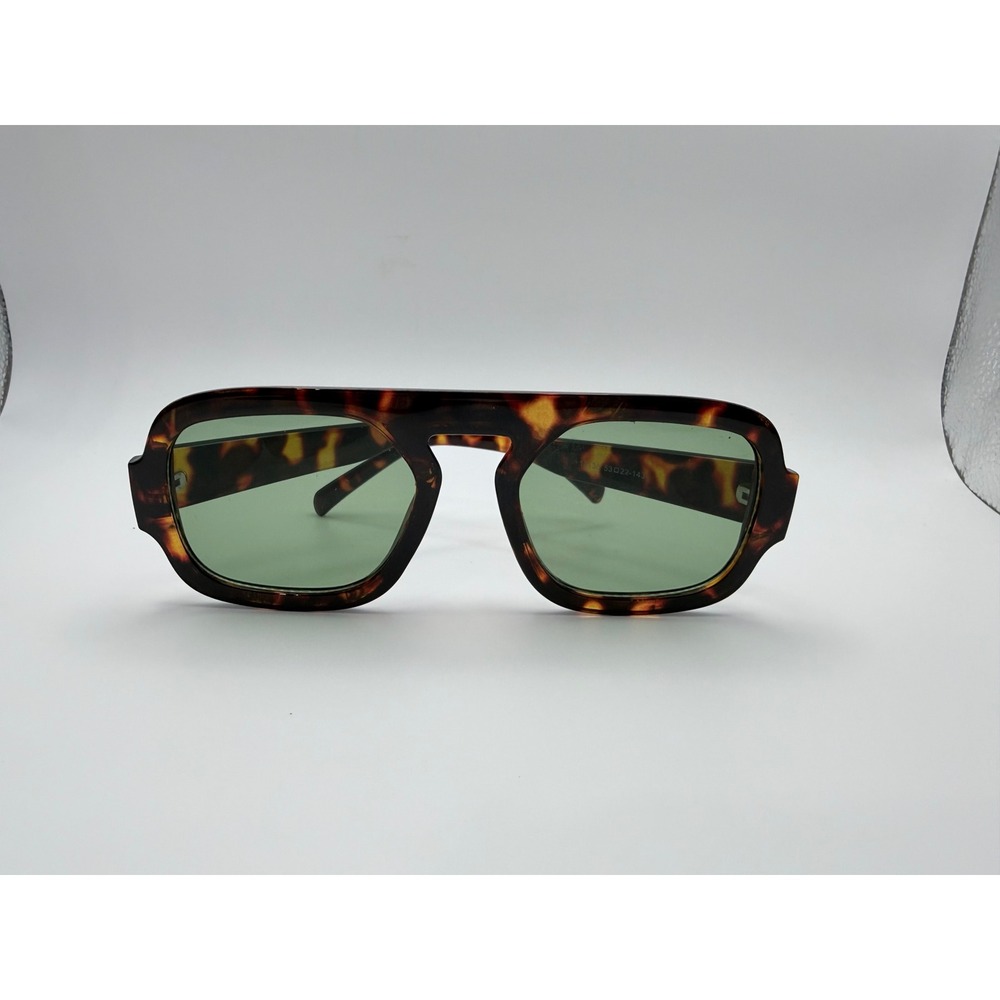 Tortoise Flat Top  Sunglasses Green Lens‎ Square Retro